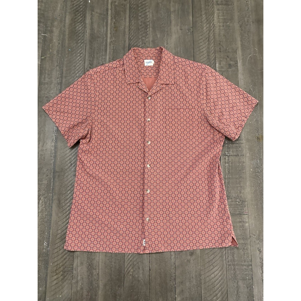 Fair Harbor Shirt Large Red Short Sleeve Geometric Casablanca UPF 30